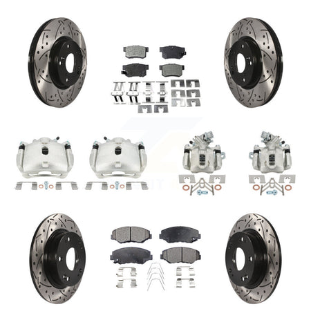 Front Rear Brake Caliper Drilled Slot Rotor Ceramic Pad Kit (10Pc) For Honda Civic Acura KCD-100267T
