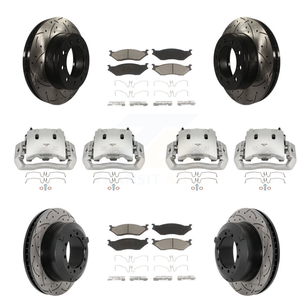 Front Rear Brake Caliper Drill Slotted Rotor Ceramic Pad Kit (10Pc) For Ford F-450 Super KCD-100268C