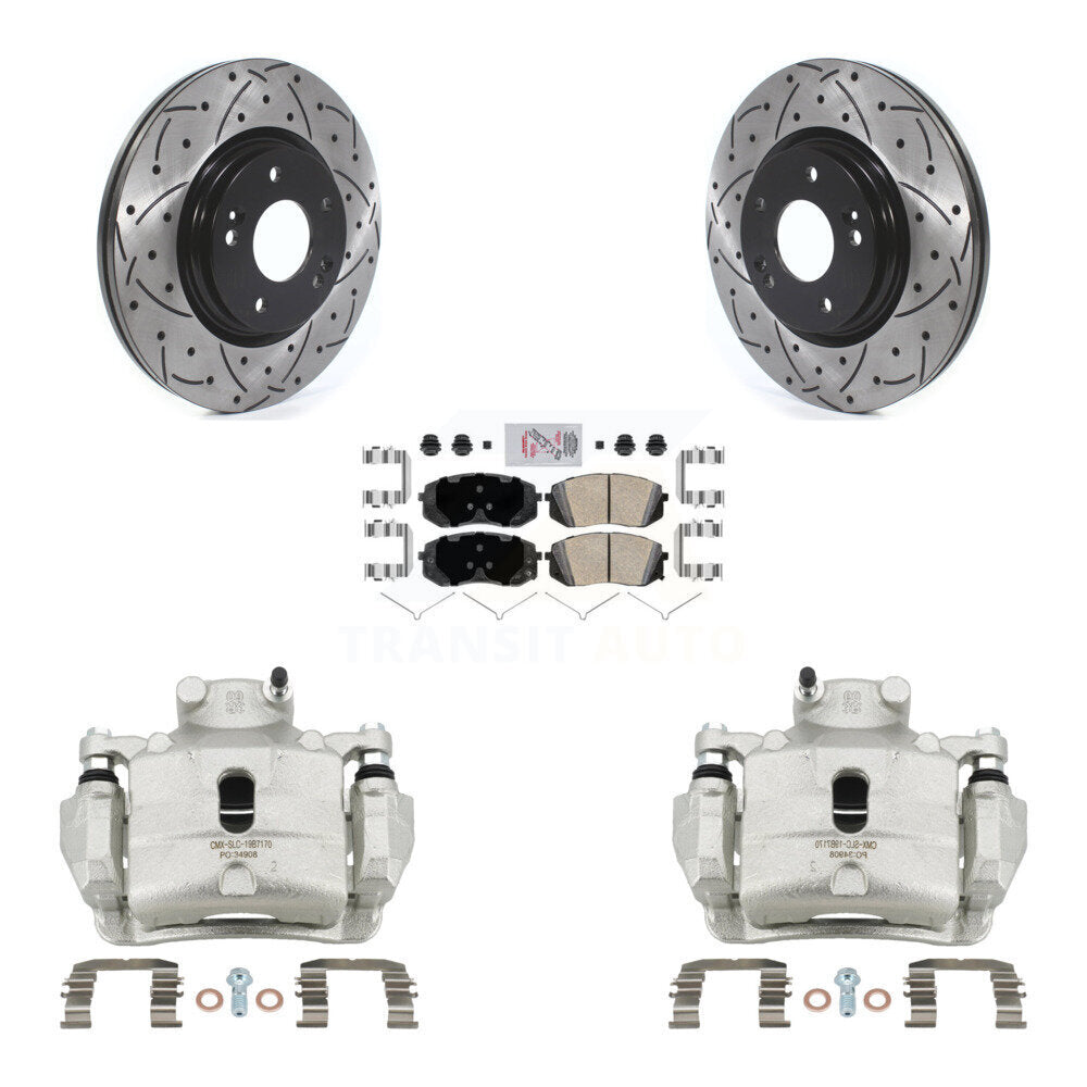 Front Brake Coat Caliper Drill Slot Rotors Ceramic Pad Kit For Hyundai Sonata Kia Optima KCD-100268N