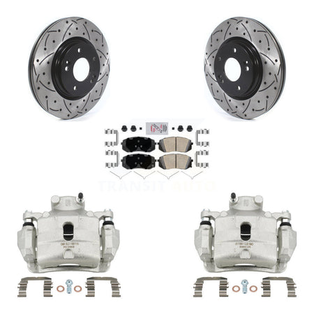 Front Brake Coat Caliper Drill Slot Rotors Ceramic Pad Kit For Hyundai Sonata Kia Optima KCD-100268N