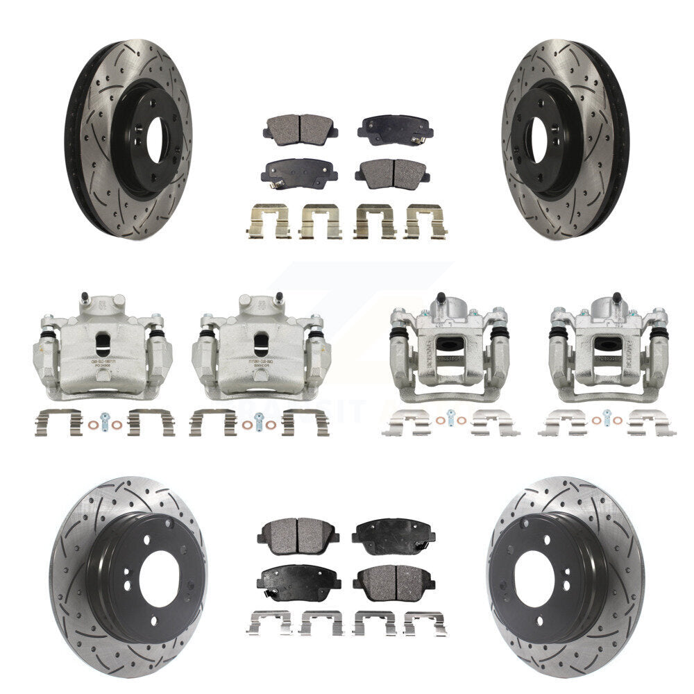 Front Rear Disc Brake Coated Caliper Drilled Slot Rotor Semi-Metallic Pad Kit (10Pc) For KCD-100268P