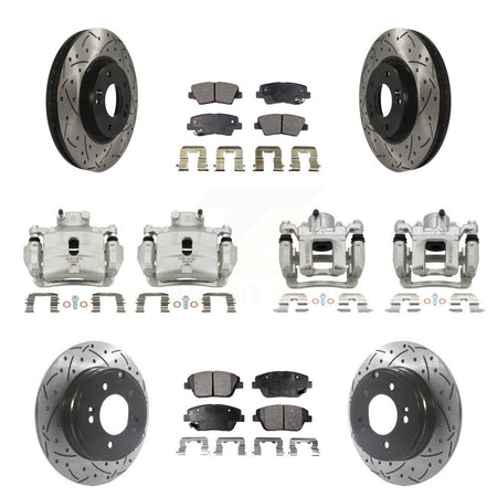 Front Rear Disc Brake Coated Caliper Drilled Slot Rotor Semi-Metallic Pad Kit (10Pc) For KCD-100268P