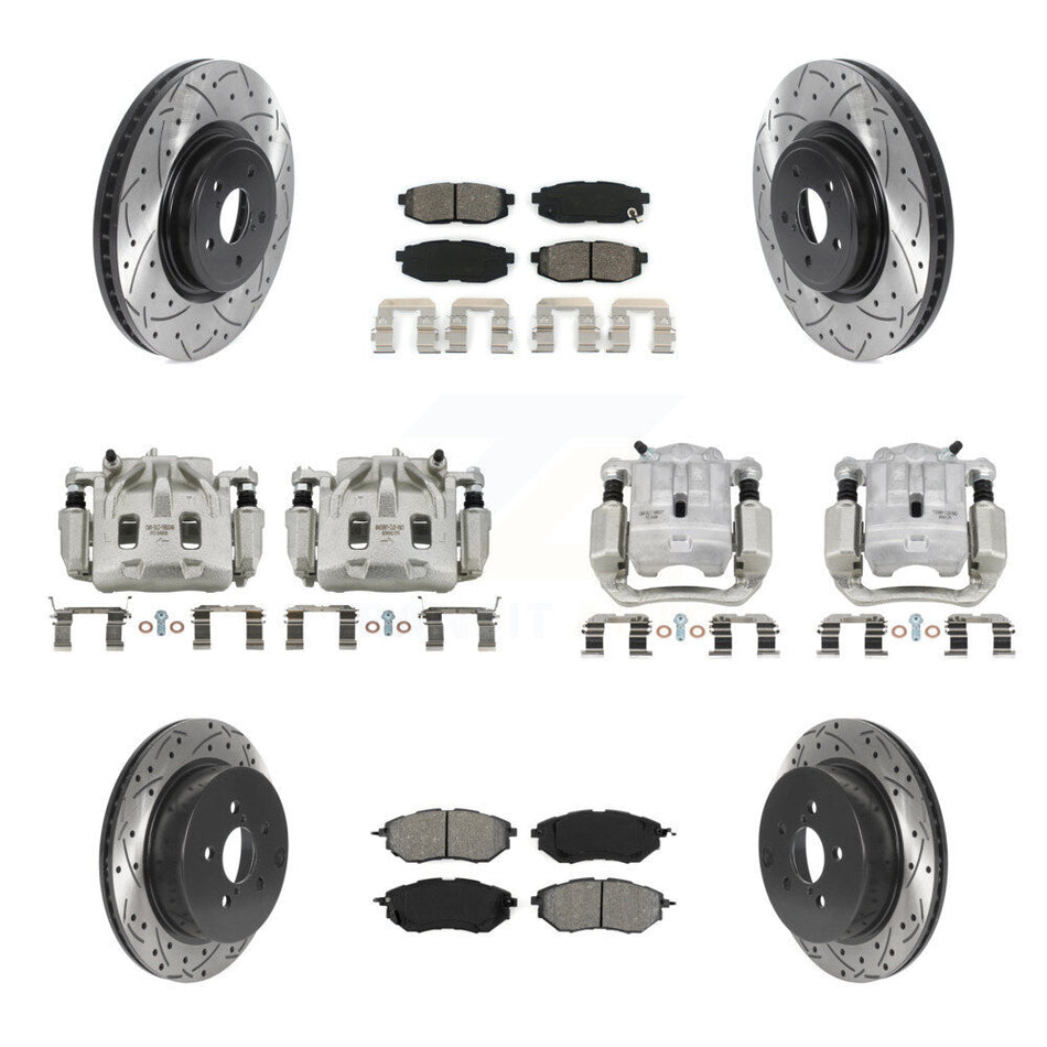 Front Rear Disc Brake Coated Caliper Drilled Slot Rotor Semi-Metallic Pad Kit (10Pc) For KCD-100268S