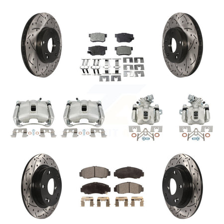 Front Rear Brake Coated Caliper Drill Slotted Rotor Ceramic Pad Kit (10Pc) For Acura CSX KCD-100268T