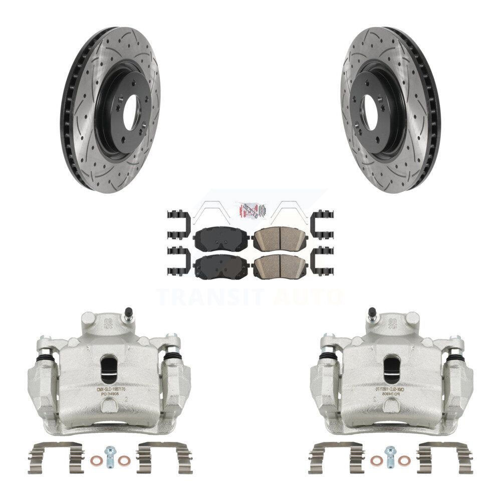 Front Brake Coat Caliper Drill Slot Rotors Ceramic Pad Kit For Hyundai Sonata Kia Optima KCD-100269N