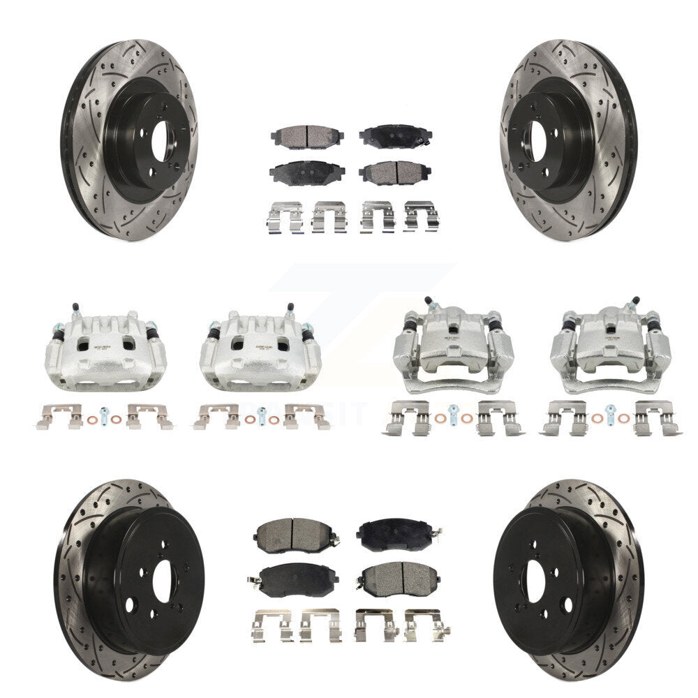 Front Rear Brake Coated Caliper Drill Slot Rotor Semi-Metallic Pad Kit (10Pc) For Subaru KCD-100269P