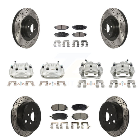 Front Rear Brake Coated Caliper Drill Slot Rotor Semi-Metallic Pad Kit (10Pc) For Subaru KCD-100269P