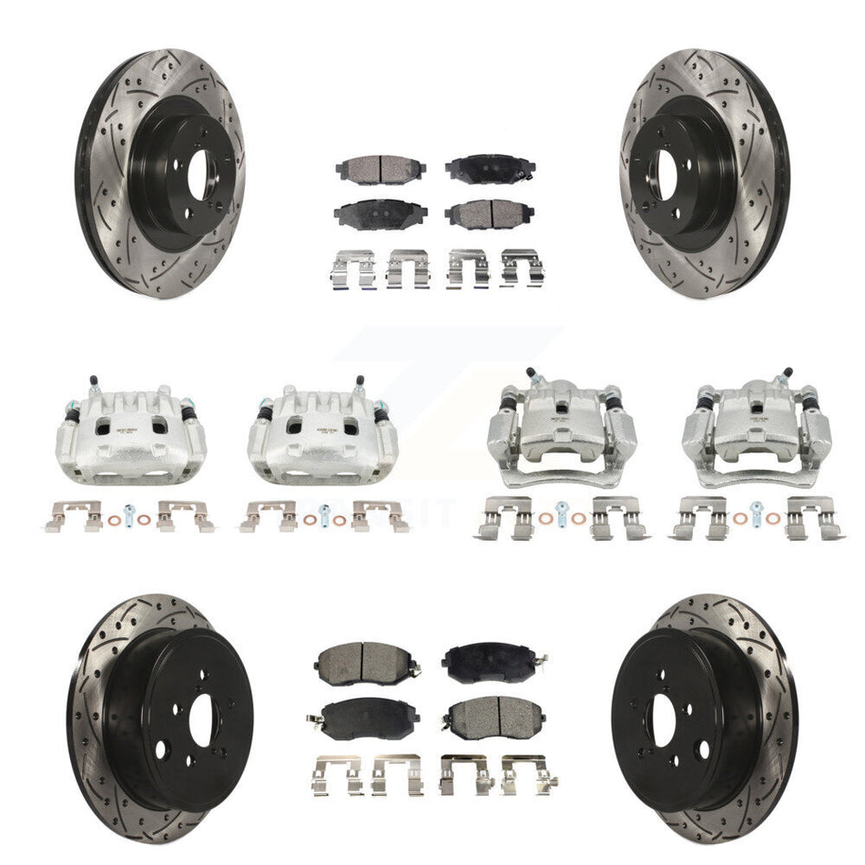 Front Rear Brake Coated Caliper Drill Slot Rotor Semi-Metallic Pad Kit (10Pc) For Subaru KCD-100269P