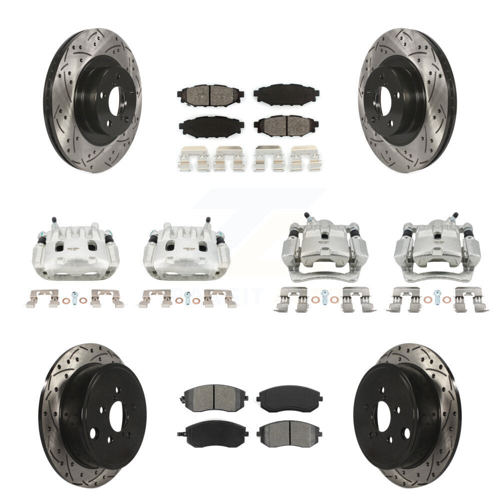 Front Rear Brake Caliper Drill Slotted Rotor Semi-Metallic Pad Kit (10Pc) For Subaru WRX KCD-100269S