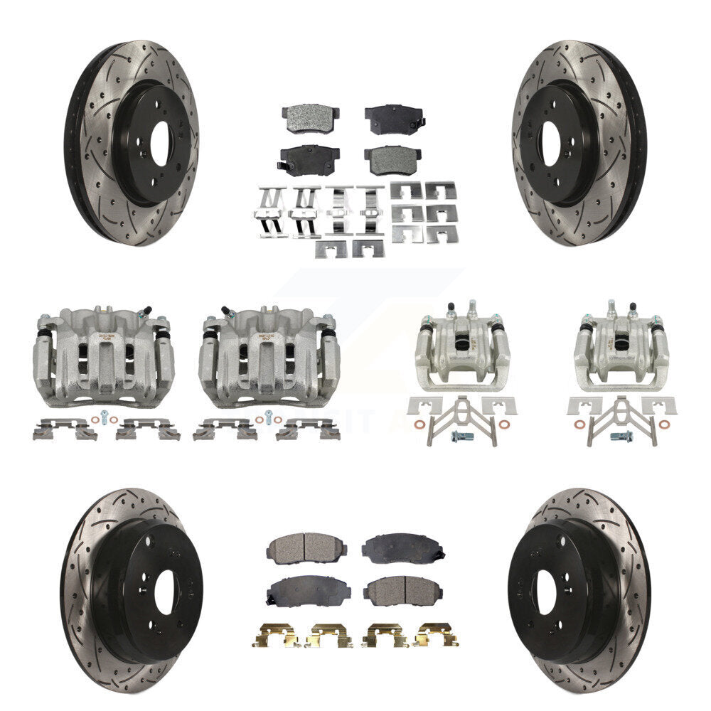 Front Rear Brake Coated Caliper Drill Slotted Rotor Ceramic Pad Kit (10Pc) For Acura RDX KCD-100269T