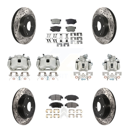 Front Rear Brake Coat Caliper Drill Slot Rotor Ceramic Pad Kit (10Pc) For Acura ILX 1.5L KCD-100271T