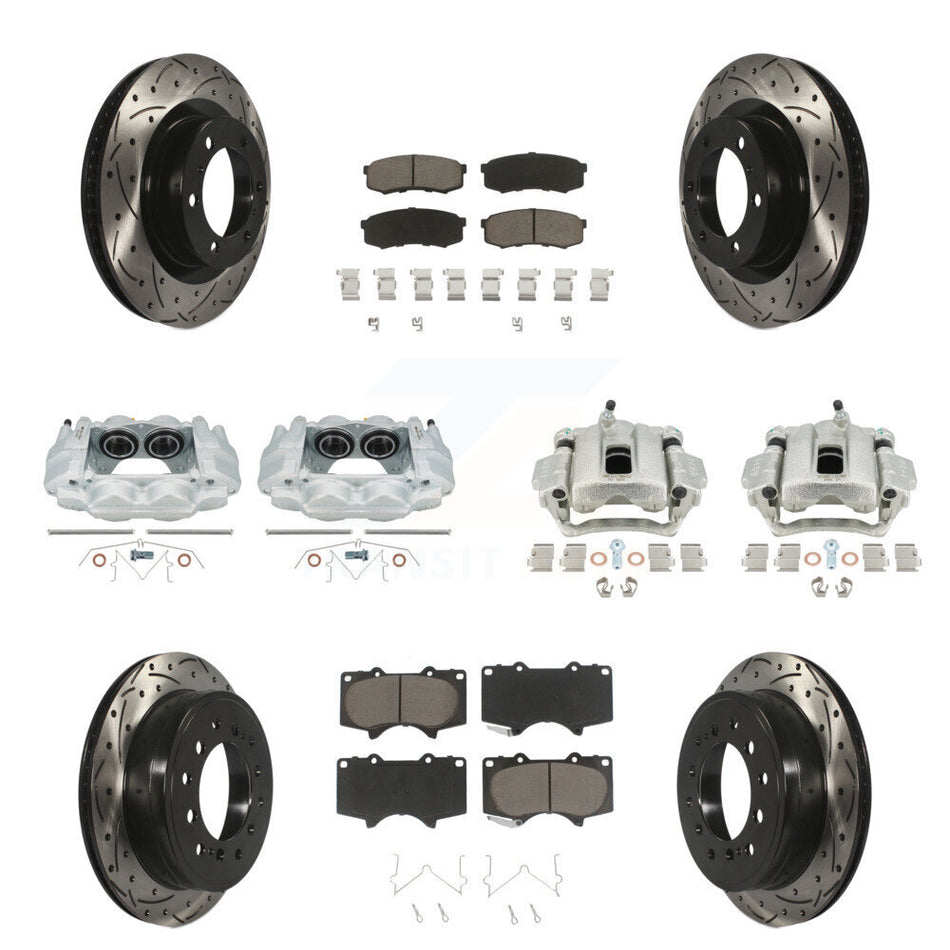Front Rear Disc Brake Coated Caliper Drilled Slotted Rotors And Ceramic Pads Kit (10Pc) For Toyota 4Runner Lexus GX460 KCD-100272C