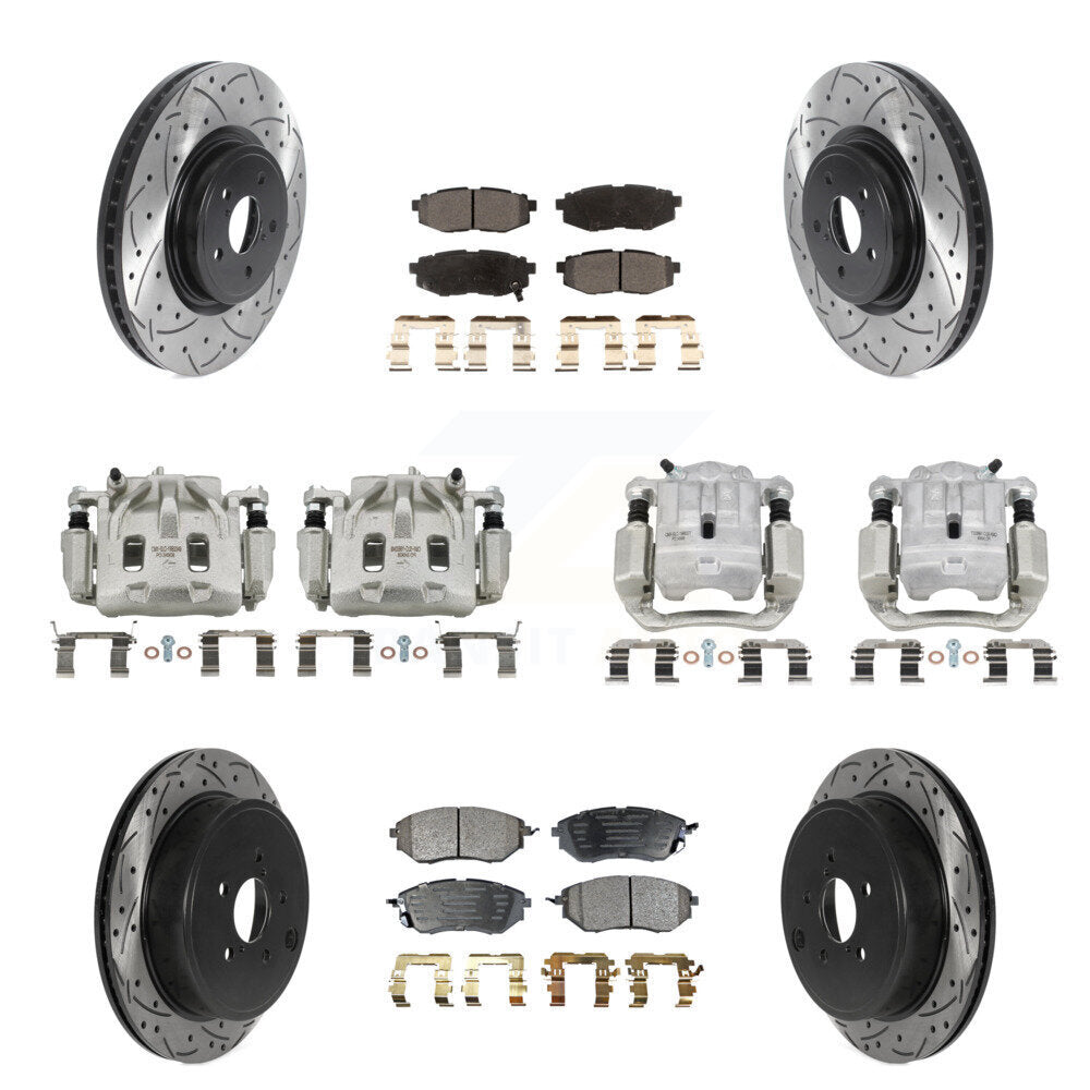 Front Rear Brake Caliper Drill Slot Rotor Semi-Metallic Pad Kit (10Pc) For Subaru Legacy KCD-100272P