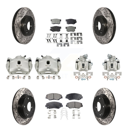 Front Rear Brake Caliper Drilled Slot Rotor Ceramic Pad Kit (10Pc) For Honda Civic Acura KCD-100272T