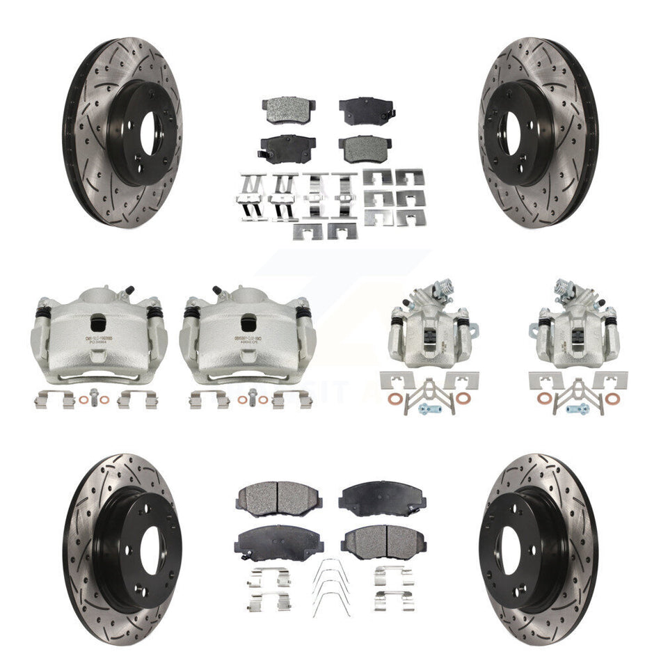 Front Rear Brake Caliper Drilled Slot Rotor Ceramic Pad Kit (10Pc) For Honda Civic Acura KCD-100272T