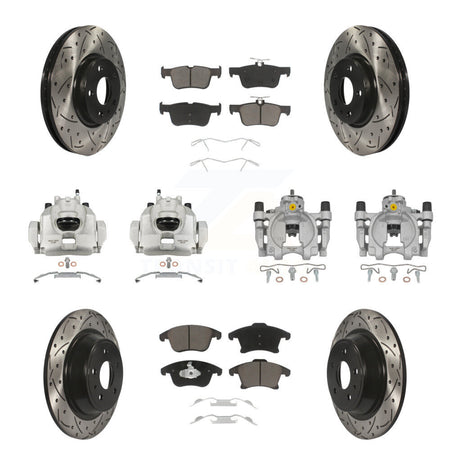 Front Rear Brake Caliper Drill Slot Rotor Ceramic Pad Kit (10Pc) For Ford Fusion Lincoln KCD-100273C