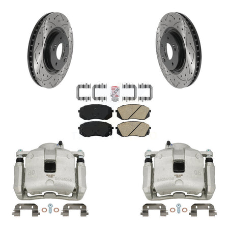 Front Brake Caliper Drill Slot Rotor Ceramic Pad Kit For 16 Hyundai Tucson From 05 08 15 KCD-100273N