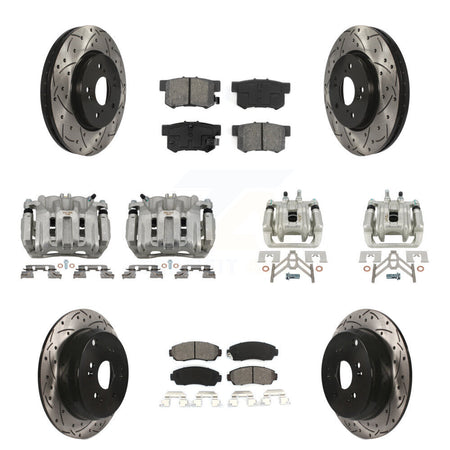 Front Rear Brake Caliper Drill Slotted Rotors Semi-Metallic Pad Kit (10Pc) For Acura RDX KCD-100273S