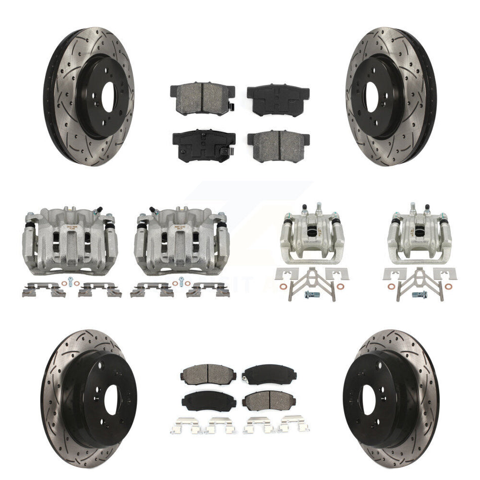 Front Rear Brake Caliper Drill Slotted Rotors Semi-Metallic Pad Kit (10Pc) For Acura RDX KCD-100273S