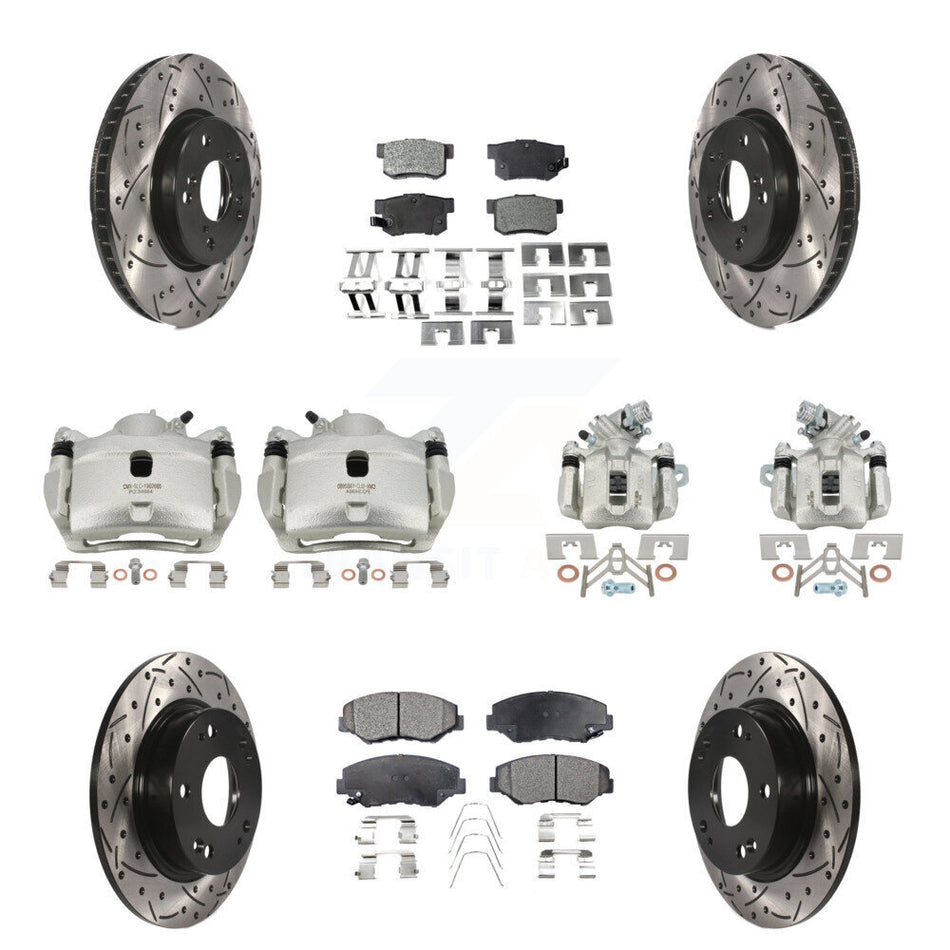 Front Rear Brake Coated Caliper Drill Slot Rotors Ceramic Pad Kit (10Pc) For Honda Civic KCD-100273T