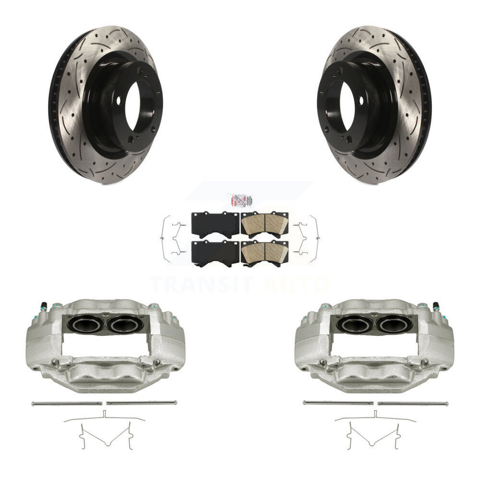 Front Brake Coated Caliper Drill Slotted Rotor Ceramic Pad Kit For Toyota Tundra Sequoia KCD-100274N