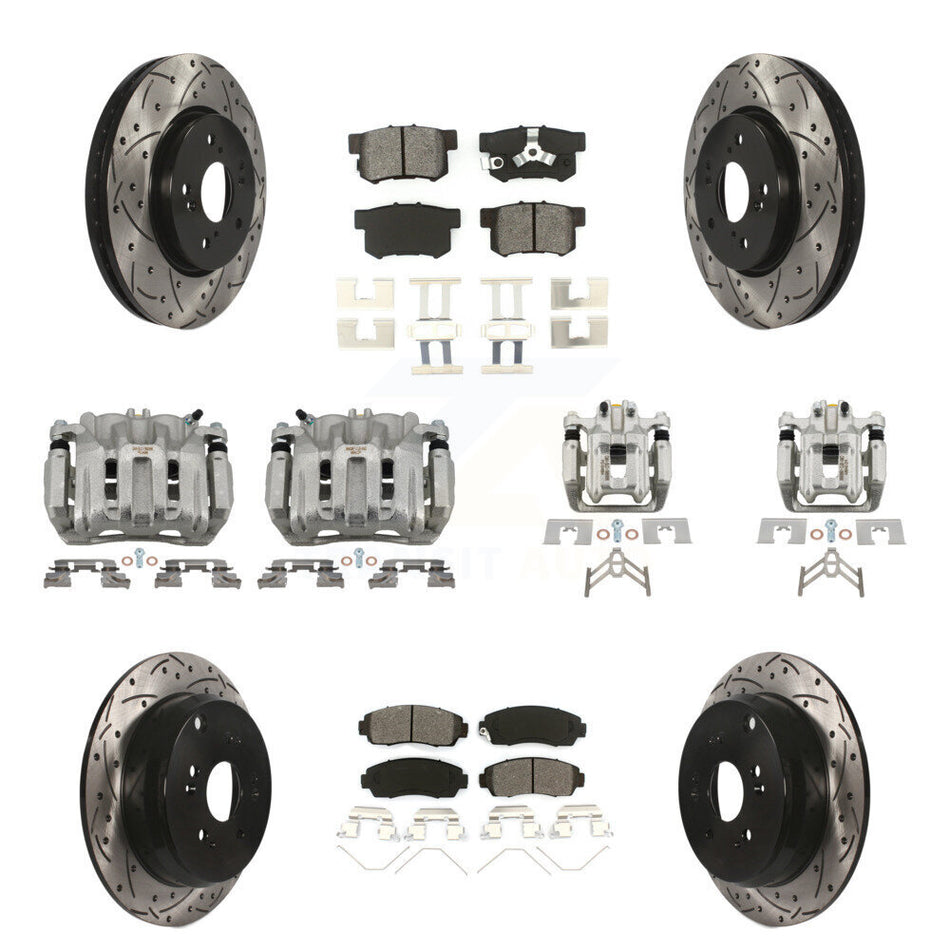 Front Rear Brake Caliper Drill Slotted Rotor Semi-Metallic Pad Kit (10Pc) For Honda CR-V KCD-100274S