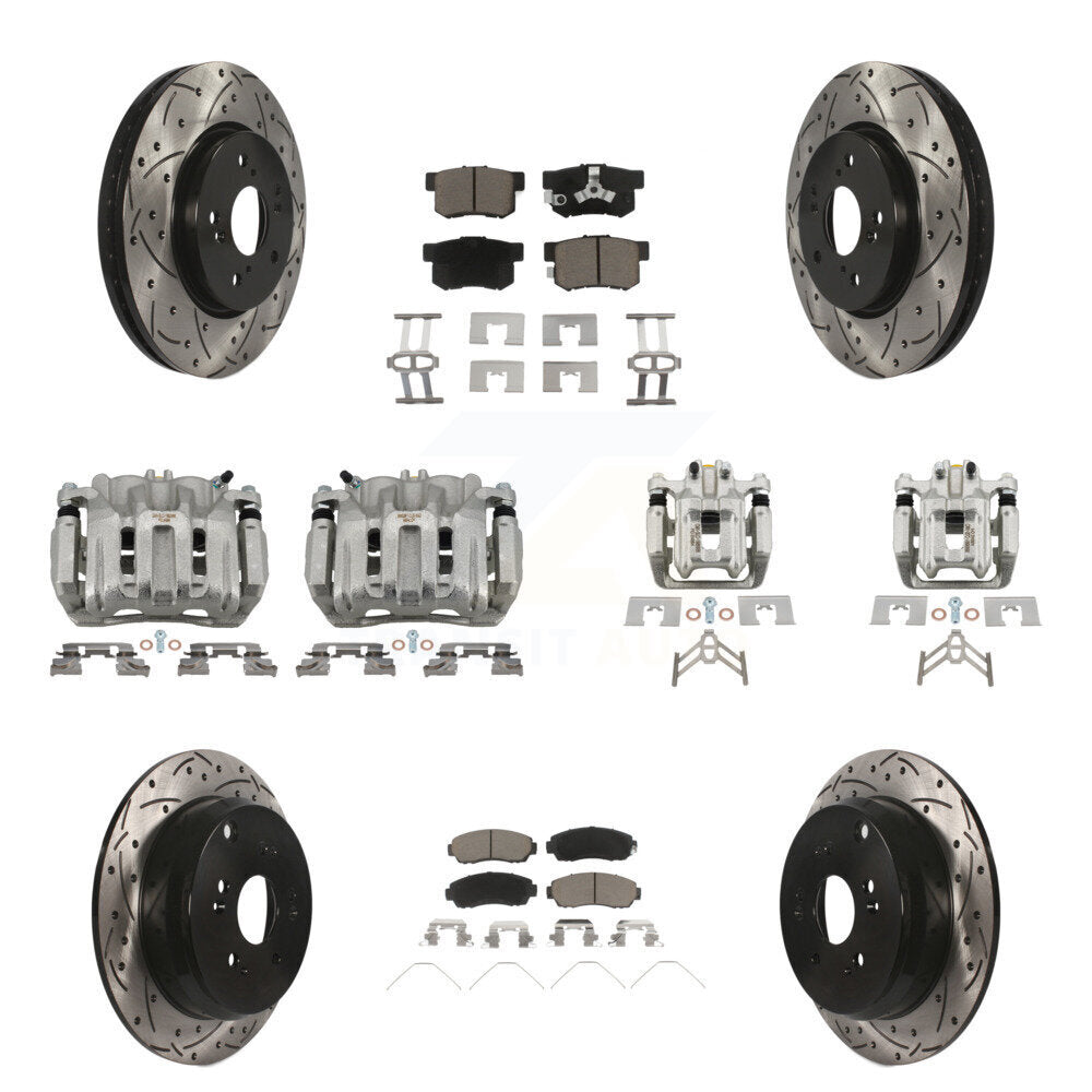 Front Rear Brake Coat Caliper Drill Slot Rotor Ceramic Pad Kit (10Pc) For Honda CR-V AWD KCD-100275C