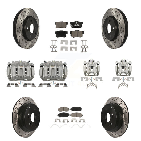 Front Rear Brake Coat Caliper Drill Slot Rotor Ceramic Pad Kit (10Pc) For Honda CR-V AWD KCD-100275C