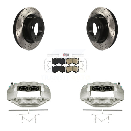 Front Brake Coated Caliper Drill Slotted Rotor Ceramic Pad Kit For Toyota Tundra Sequoia KCD-100275N