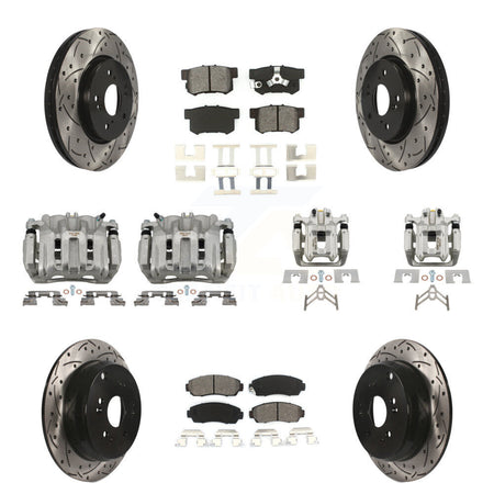 Front Rear Brake Caliper Drill Slotted Rotor Semi-Metallic Pad Kit (10Pc) For Honda CR-V KCD-100275S