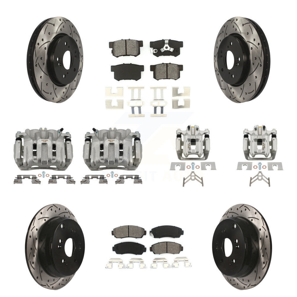 Front Rear Brake Caliper Drill Slotted Rotor Semi-Metallic Pad Kit (10Pc) For Honda CR-V KCD-100275S