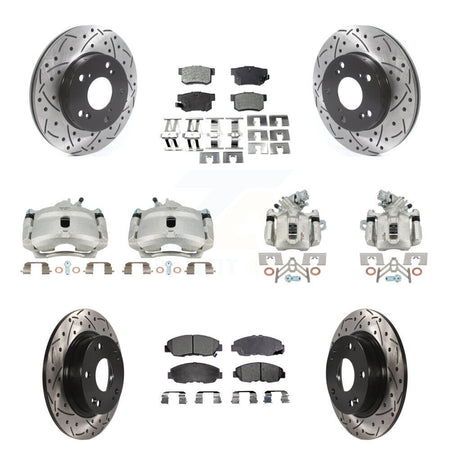 Front Rear Brake Coated Caliper Drill Slot Rotors Ceramic Pad Kit (10Pc) For Honda Civic KCD-100275T