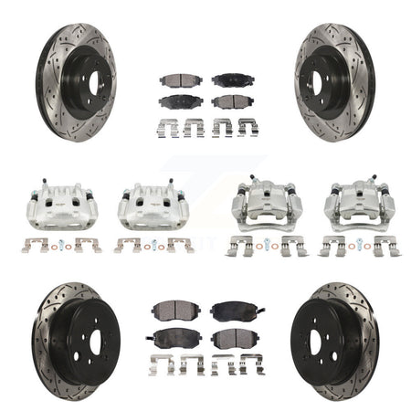 Front Rear Brake Caliper Drill Slotted Rotor Semi-Metallic Pad Kit (10Pc) For Subaru WRX KCD-100276P
