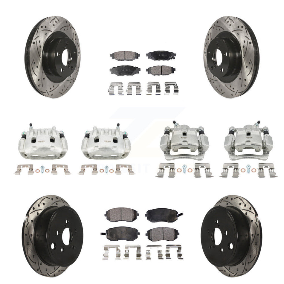 Front Rear Brake Caliper Drill Slotted Rotor Semi-Metallic Pad Kit (10Pc) For Subaru WRX KCD-100276P