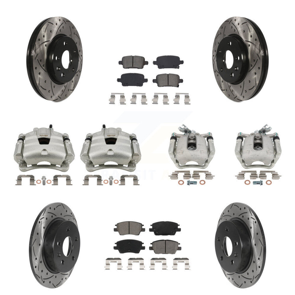 Front Rear Disc Brake Coated Caliper Drilled Slot Rotor Semi-Metallic Pad Kit (10Pc) For KCD-100276S