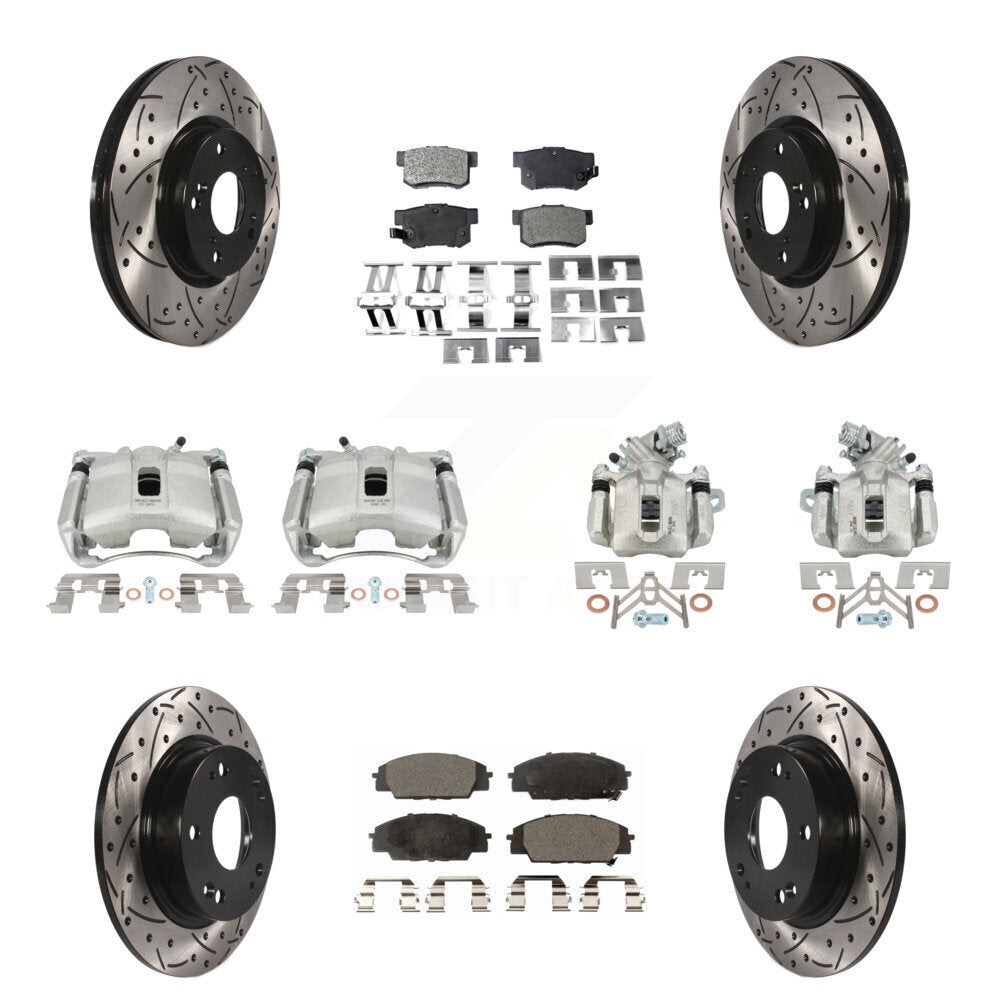 Front Rear Brake Caliper Drill Slotted Rotor Ceramic Pad Kit (10Pc) For Acura CSX Type-S KCD-100276T