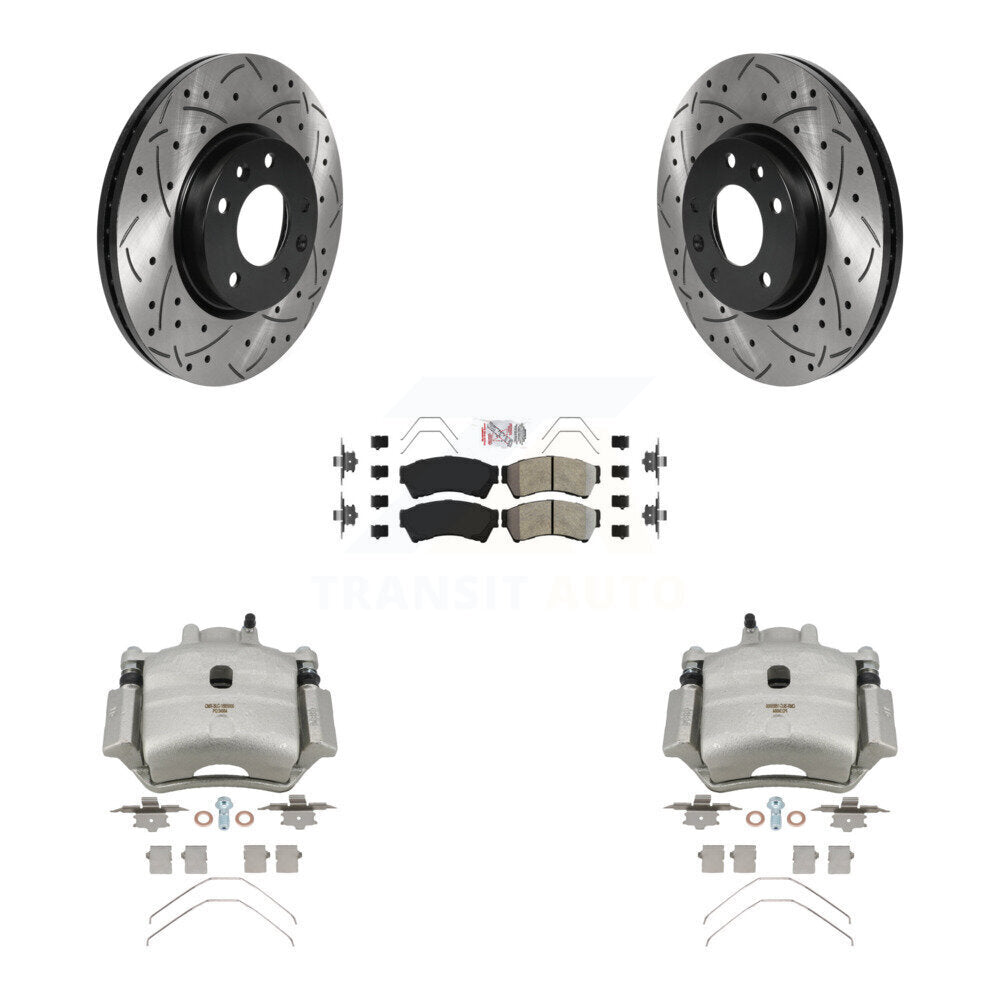 Front Brake Caliper Drilled Slot Rotor Semi-Metallic Pad Kit For Ford Fusion Mazda 6 MKZ KCD-100277N