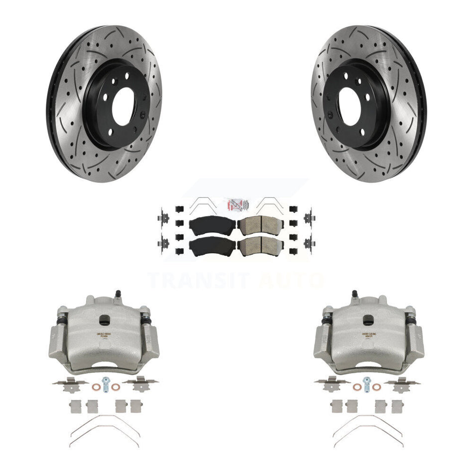 Front Brake Caliper Drilled Slot Rotor Semi-Metallic Pad Kit For Ford Fusion Mazda 6 MKZ KCD-100277N
