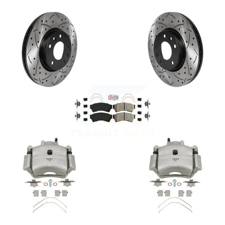 Front Brake Caliper Drilled Slot Rotor Semi-Metallic Pad Kit For Ford Fusion Mazda 6 MKZ KCD-100278N