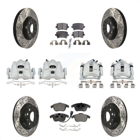 Front Rear Disc Brake Coated Caliper Drilled Slotted Rotors And Semi-Metallic Pads Kit (10Pc) For 2009-2011 Volkswagen Tiguan KCD-100278P by Transit Auto