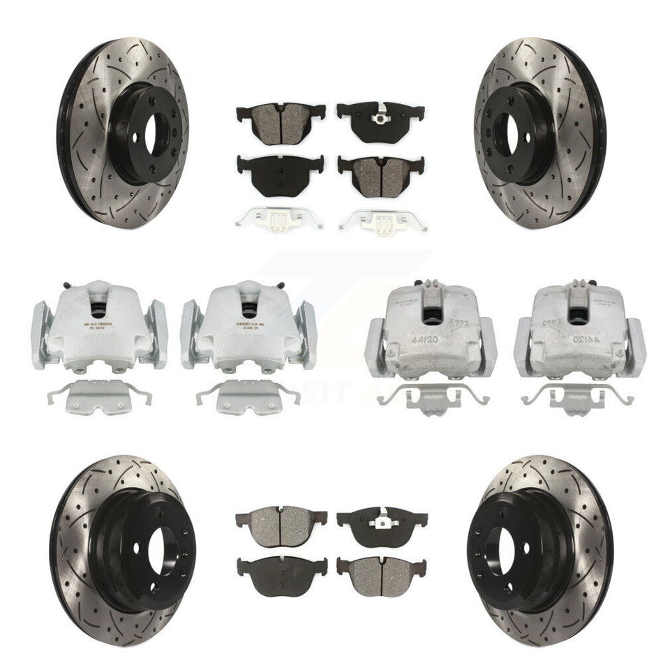 Front Rear Disc Brake Coated Caliper Drilled Slotted Rotors And Semi-Metallic Pads Kit (10Pc) For BMW X5 X6 KCD-100278S