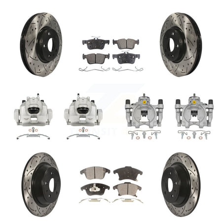 Front Rear Brake Caliper Drill Slot Rotor Ceramic Pad Kit (10Pc) For Ford Fusion Lincoln KCD-100278T