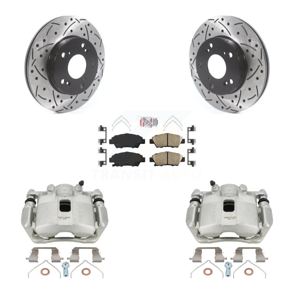 Front Disc Brake Coated Caliper Drilled Slotted Rotors And Ceramic Pads Kit For 2011-2015 Honda CR-Z KCD-100279N by Transit Auto