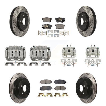 Front Rear Brake Caliper Drill Slotted Rotor Semi-Metallic Pad Kit (10Pc) For Honda CR-V KCD-100279P
