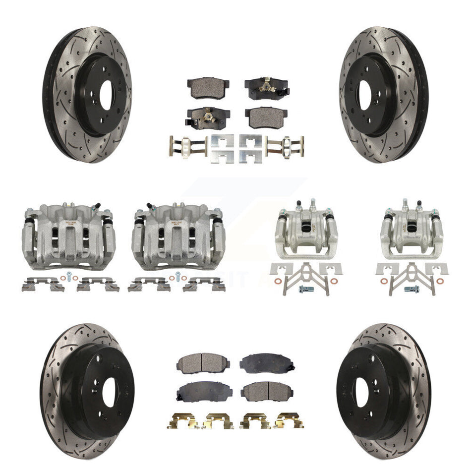 Front Rear Brake Caliper Drill Slotted Rotor Semi-Metallic Pad Kit (10Pc) For Honda CR-V KCD-100279P