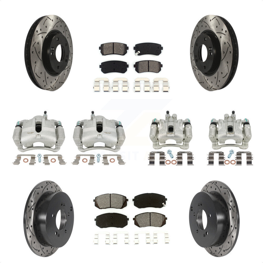 Front Rear Disc Brake Coated Caliper Drilled Slotted Rotors And Semi-Metallic Pads Kit (10Pc) For Hyundai Tucson Kia Sportage KCD-100280S by Transit Auto