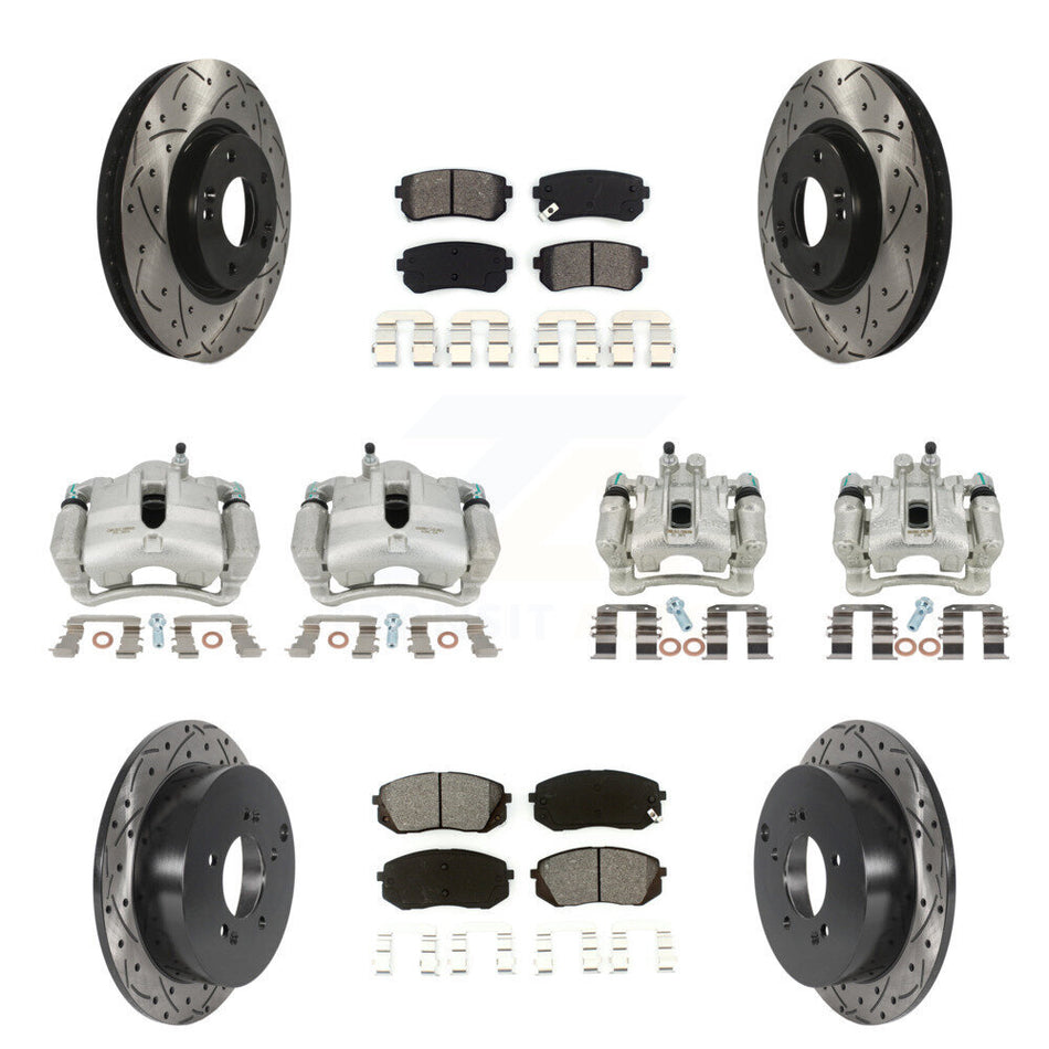 Front Rear Disc Brake Coated Caliper Drilled Slotted Rotors And Semi-Metallic Pads Kit (10Pc) For Hyundai Tucson Kia Sportage KCD-100280S