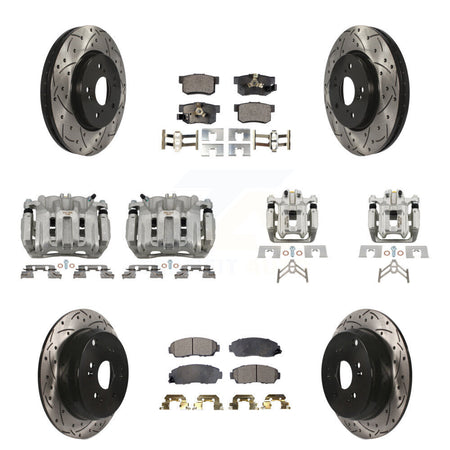 Front Rear Brake Caliper Drill Slotted Rotor Semi-Metallic Pad Kit (10Pc) For Honda CR-V KCD-100282P