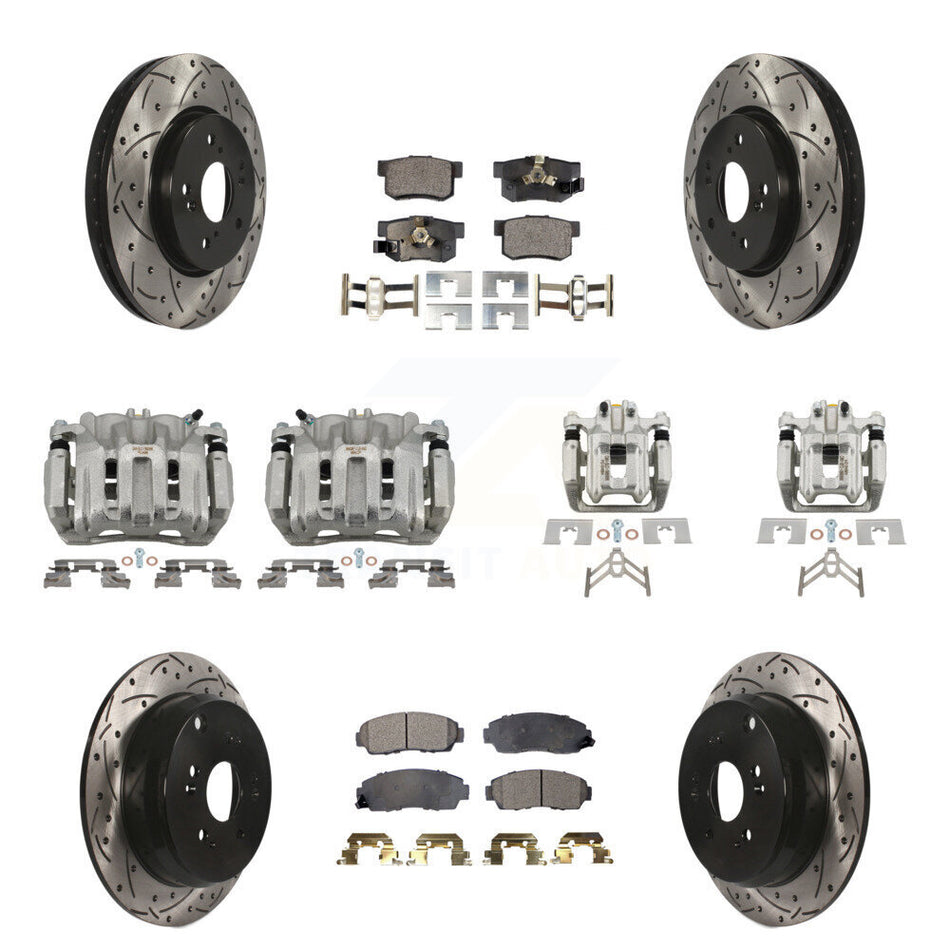 Front Rear Brake Caliper Drill Slotted Rotor Semi-Metallic Pad Kit (10Pc) For Honda CR-V KCD-100282P