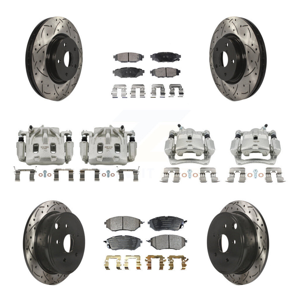 Front Rear Brake Coated Caliper Drilled Slot Rotor Ceramic Pad Kit (10Pc) For Subaru WRX KCD-100282T